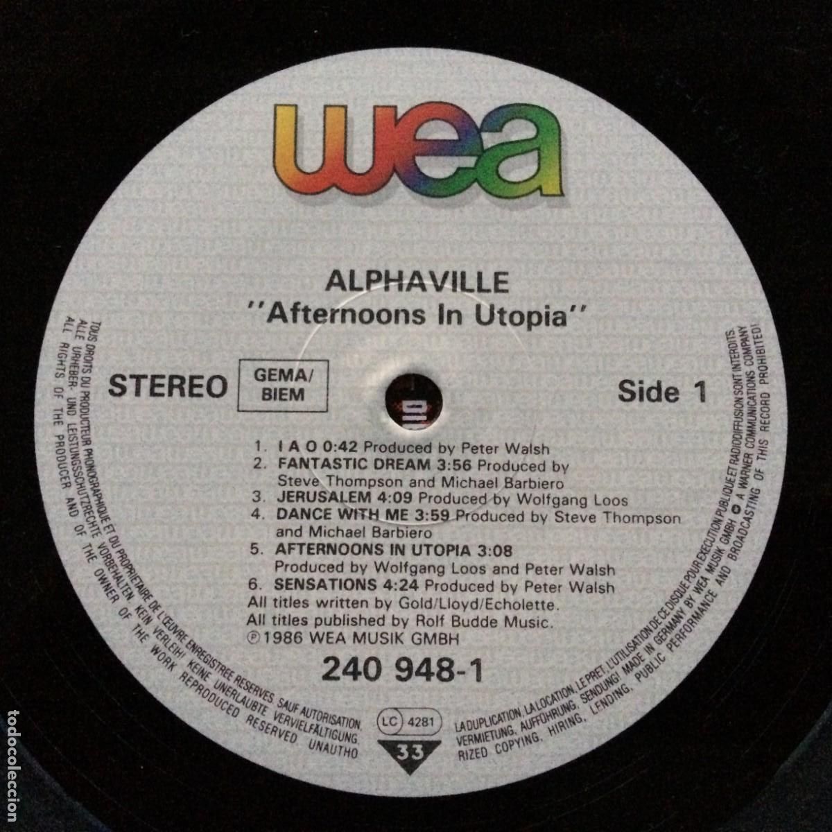 Discos de vinilo: Alphaville &ndash; Afternoons In Utopia Germany 1986 WEA - Foto 5