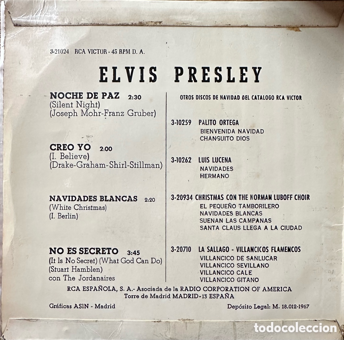 Discos de vinilo: Elvis Presley Christmas EP - Foto 2