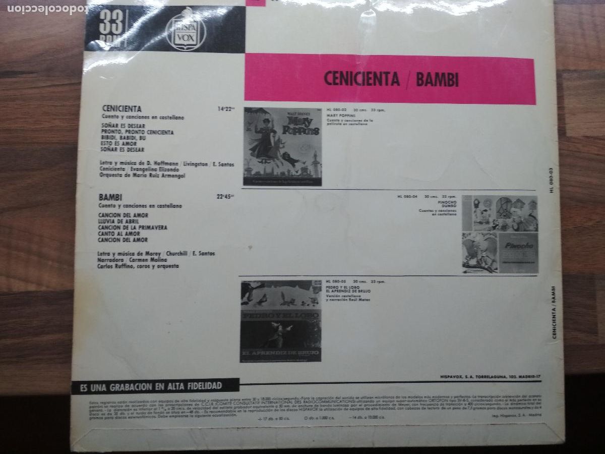 Discos de vinilo: CENICIENTA + BAMBI - LP WALT DISNEY HISPAVOX 1966 - Foto 5