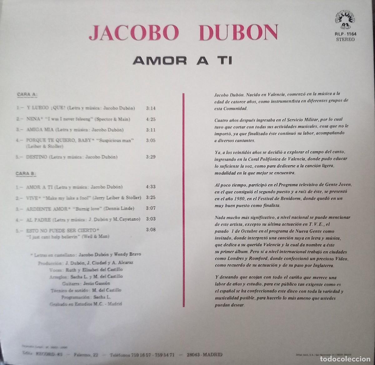 Discos de vinilo: Jacobo Dubon - Amor A Ti - Foto 2