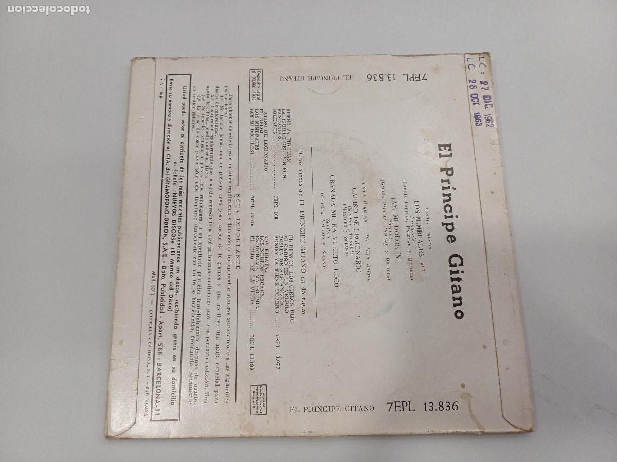 Discos de vinilo: EL PRINCIPE GITANO/LOS MIMBRALES/SINGLE. - Foto 3