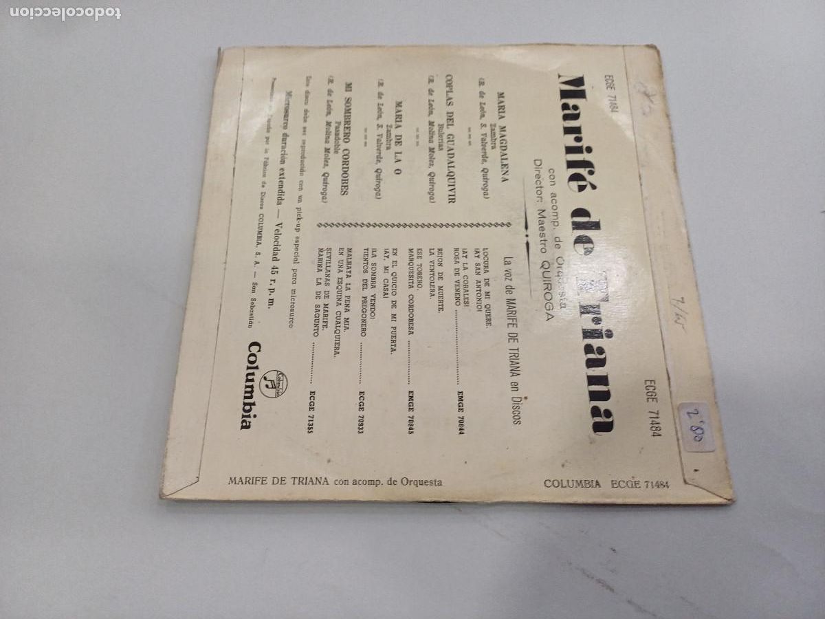 Discos de vinilo: MARIFE DE TRIANA/MARIA DE LA O/SINGLE. - Foto 3