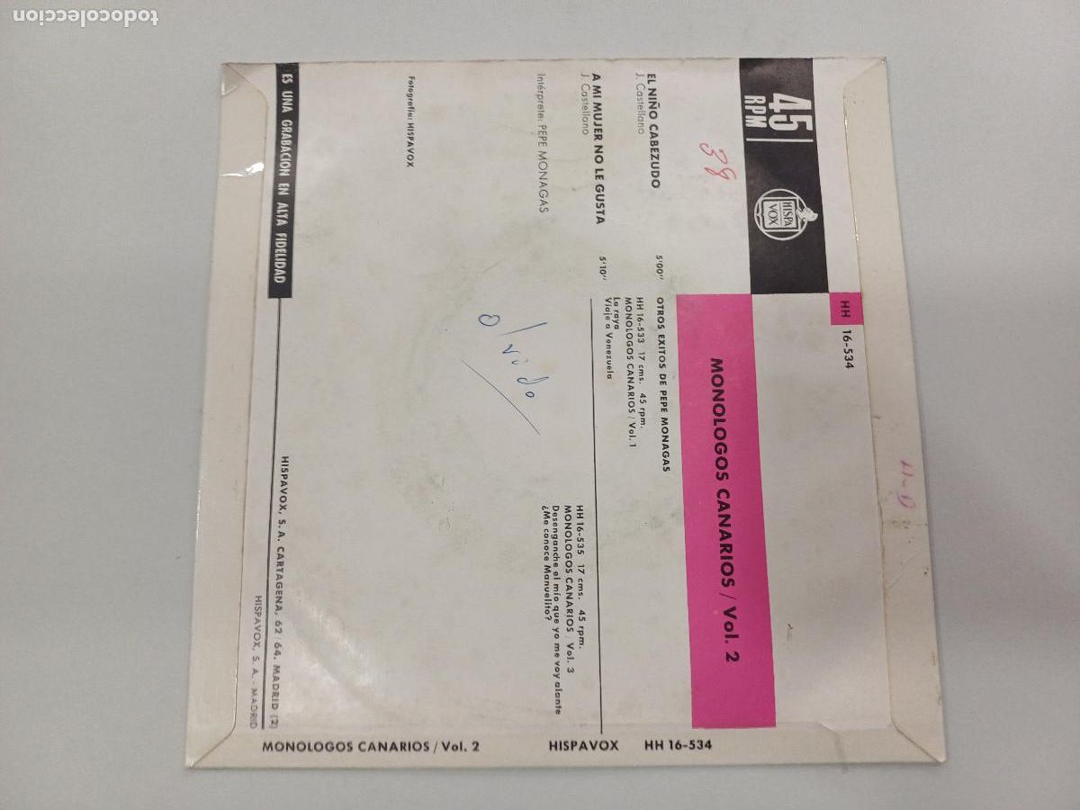Discos de vinilo: PEPE MONAGAS/MONOLOGOS CANARIOS/SINGLE. - Foto 3