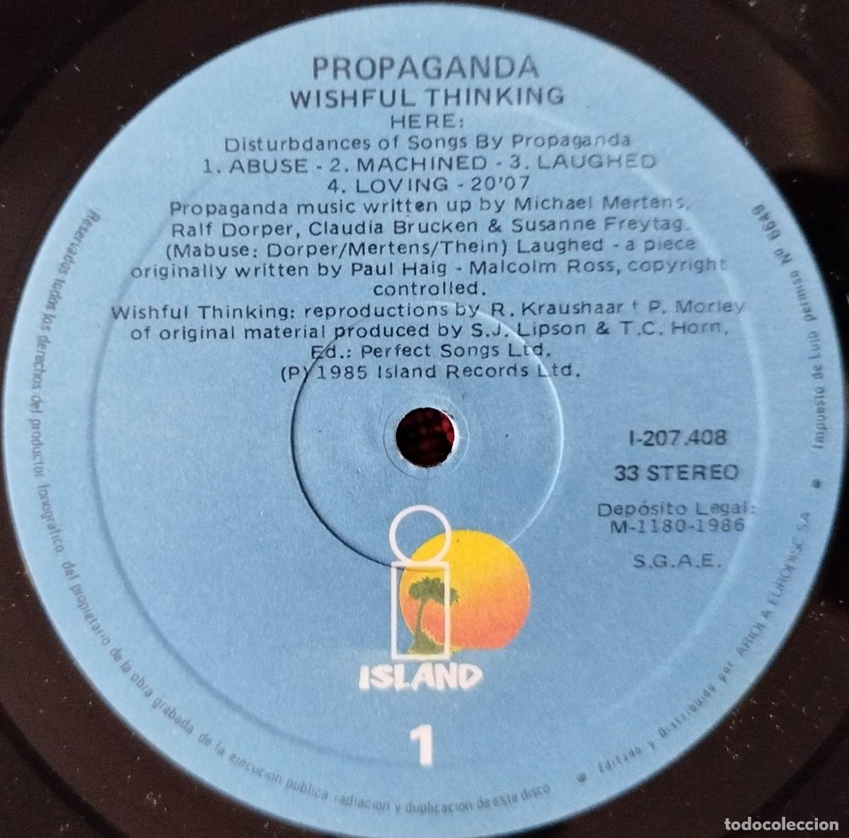 Discos de vinilo: PROPAGANDA ** Wishful Thinking ** VINILO LP 1986 - Foto 3