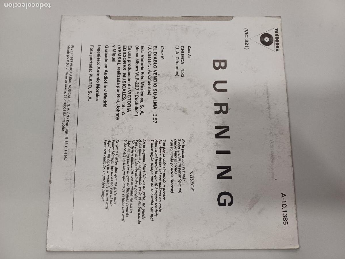 Discos de vinilo: BURNING/CHUECA/SINGLE. - Foto 3