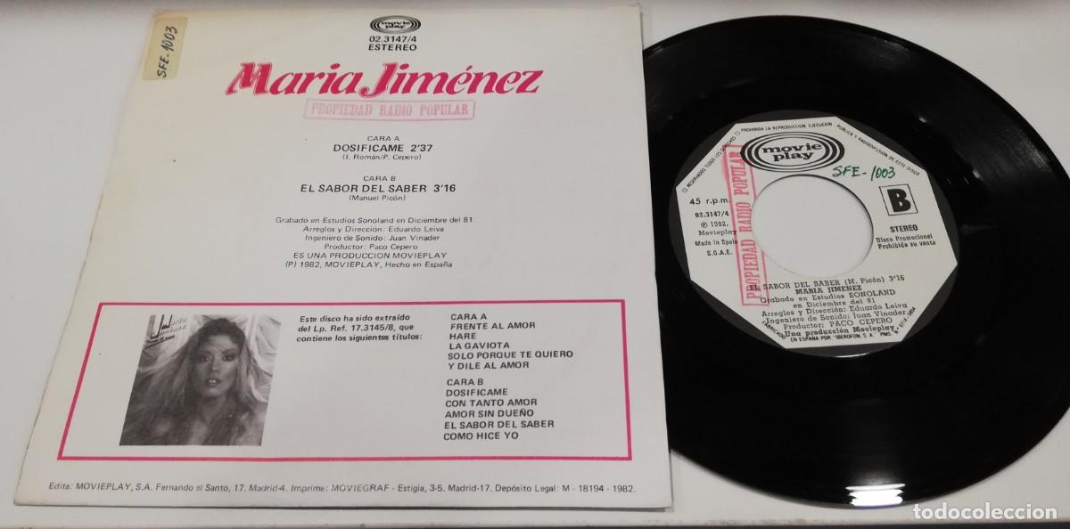 Discos de vinilo: SCO28-Mar&iacute;a Jim&eacute;nez - Dosif&iacute;came (7&rdquo;, Single) - Foto 2