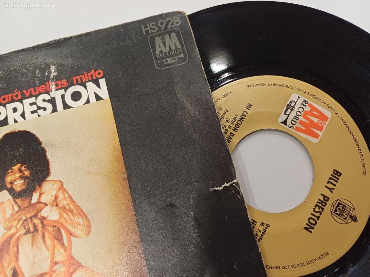 Discos de vinilo: BILLY PRESTON/MI CANCION DARA VUELTAS/SINGLE. - Foto 2