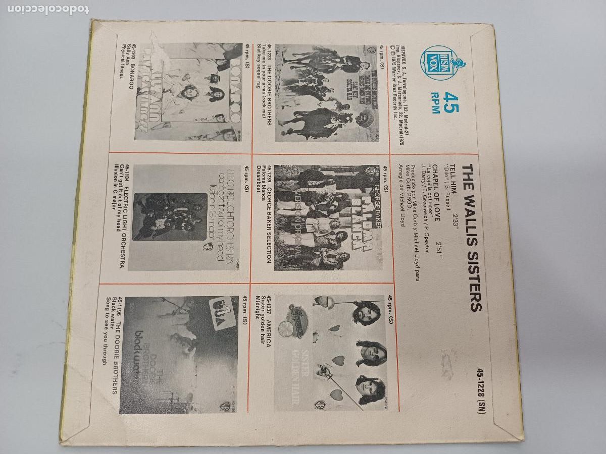 Discos de vinilo: THE WALLIS SISTERS/TELL HIM/SINGLE. - Foto 3