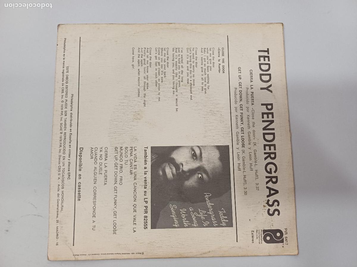 Discos de vinilo: TEDDY PENDERGRASS/CIERRA LA PUERTA/SINGLE. - Foto 3