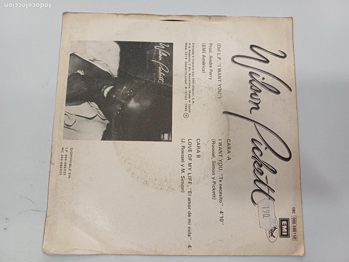 Discos de vinilo: WILSON PICKETT/TE NECESITO/SINGLE. - Foto 3