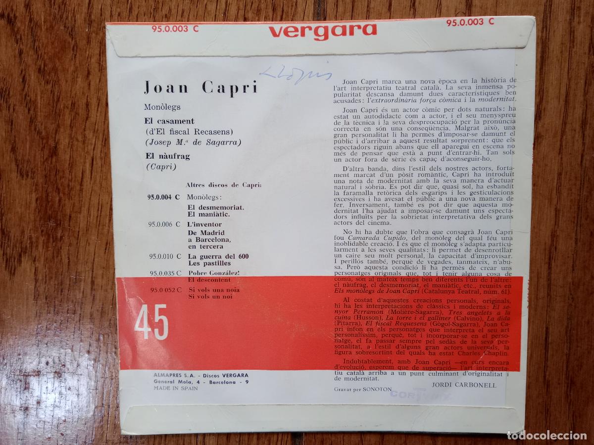 Discos de vinilo: Joan Capri - el casament + el naufrag - Foto 2