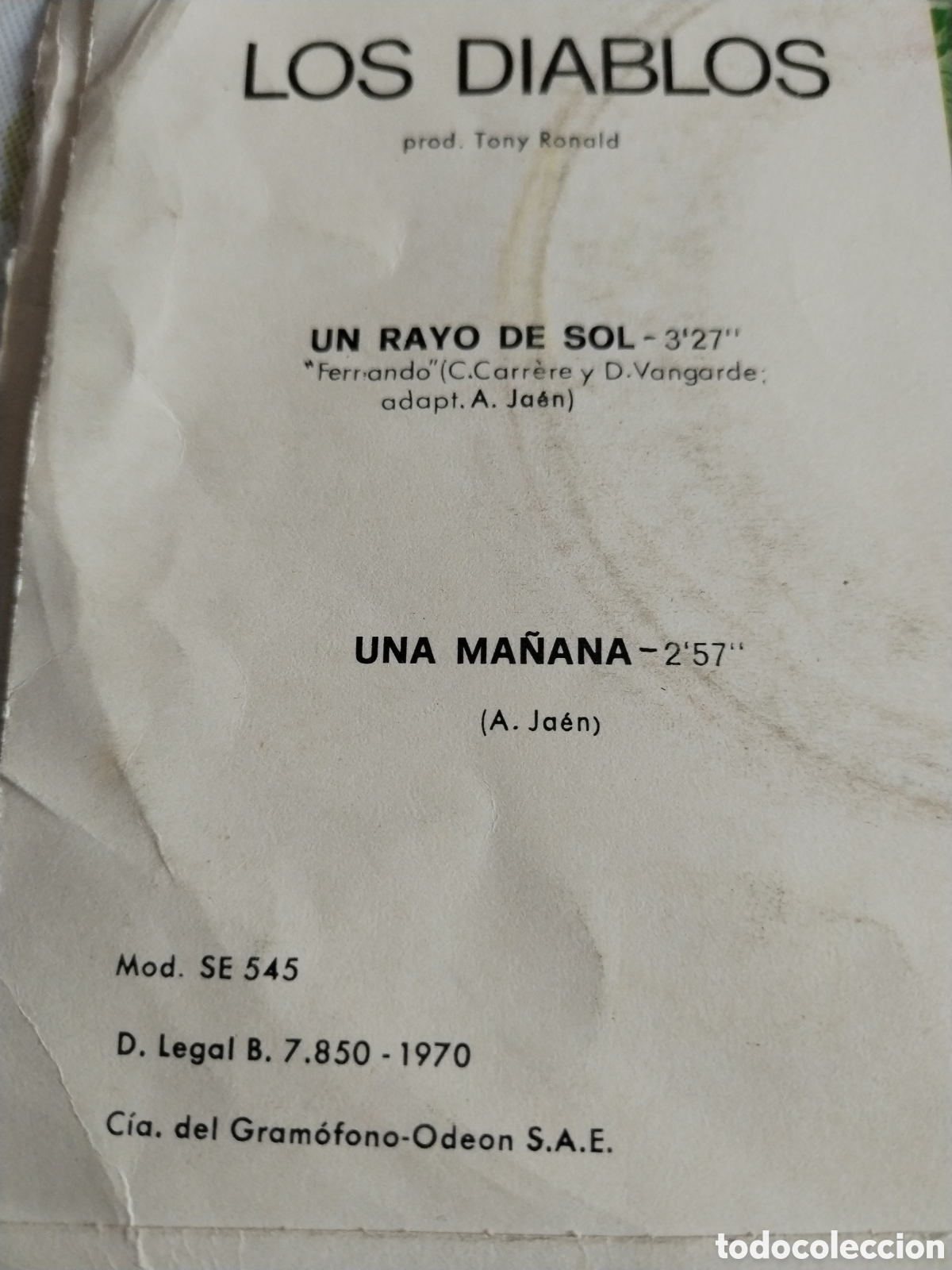 Discos de vinilo: Disco vinilo Los Diablos Un rayo de sol 1970 EMI odeon - Foto 4