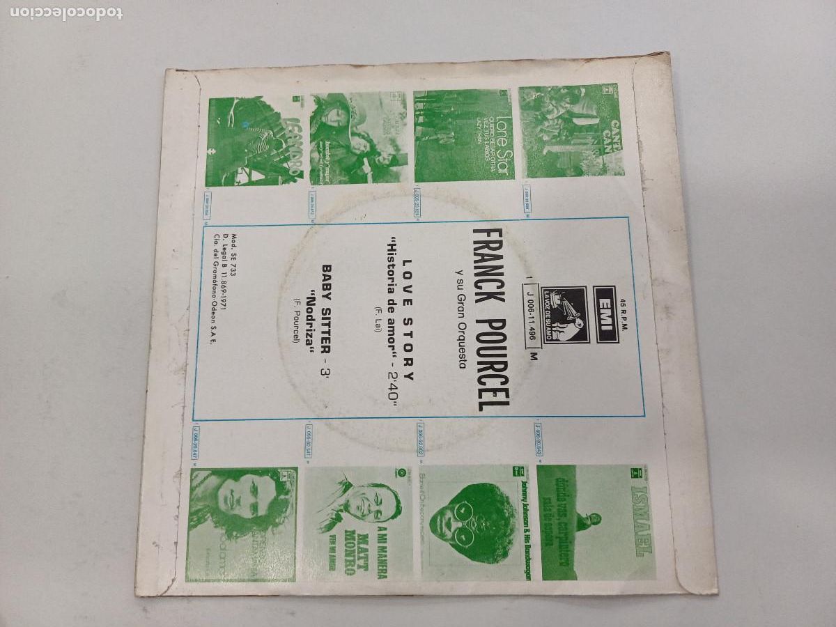 Discos de vinilo: FRANCK POURCEL/LOVE STORY/SINGLE. - Foto 3