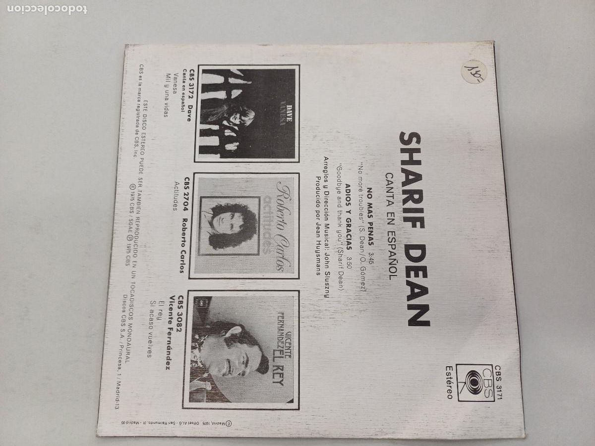 Discos de vinilo: SHARIF DEAN/NO MAS PENAS/SINGLE. - Foto 3