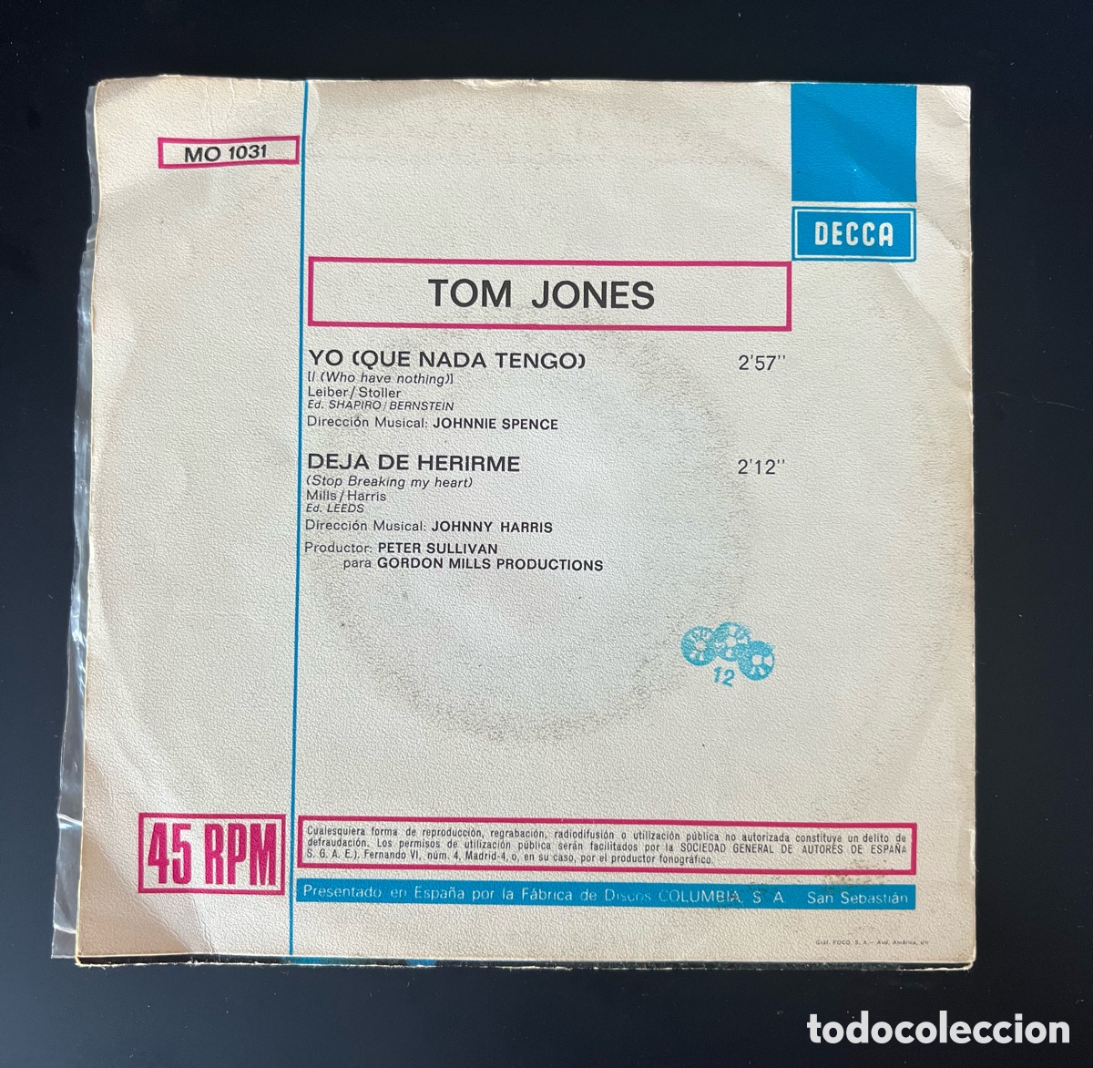 Discos de vinilo: TOM JONES - YO QUE NADA TENGO - Foto 2