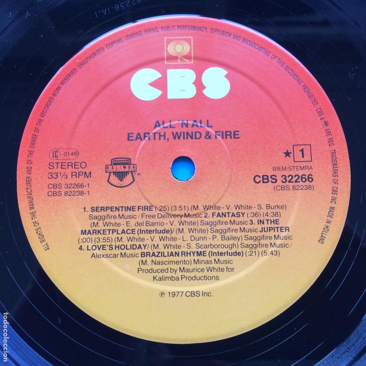 Discos de vinilo: Earth, Wind & Fire &lrm;&ndash; All N All Holanda 1983 CBS* - Foto 4