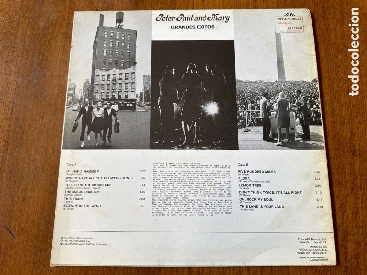 Discos de vinilo: PETER PAUL AND MARY - GRANDES EXITOS - LP - Foto 2