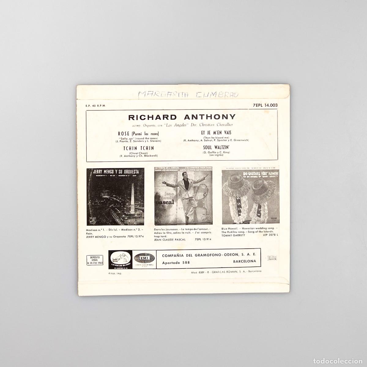 Discos de vinilo: EP. Richard Anthony. Rose +3 (VG+/VG+) - Foto 2