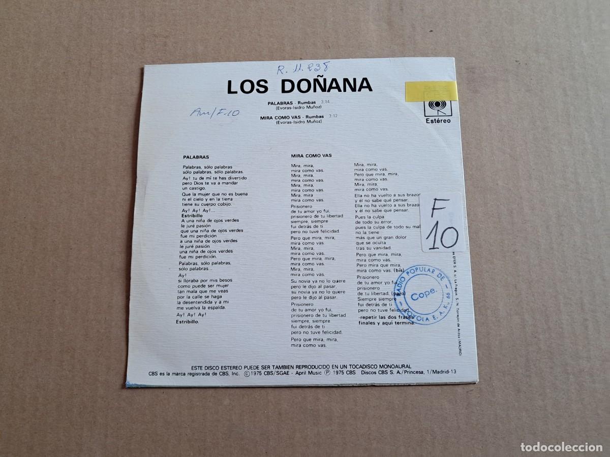 Discos de vinilo: LOS DO&Ntilde;ANA - PALABRAS SINGLE 1975 - Foto 3
