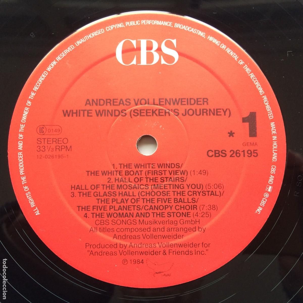Discos de vinilo: Andreas Vollenweider &ndash; White Winds Germany 1984 CBS - Foto 3