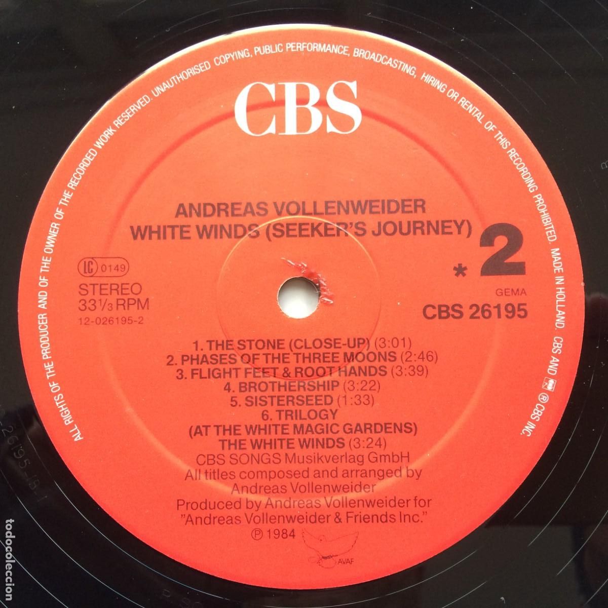 Discos de vinilo: Andreas Vollenweider &ndash; White Winds Germany 1984 CBS - Foto 4