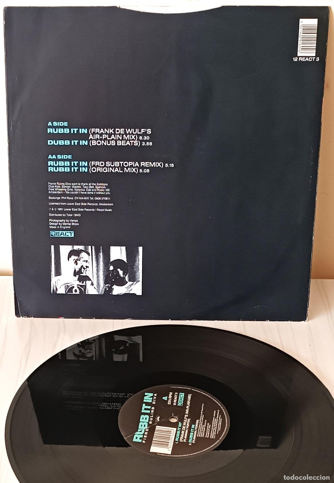 Discos de vinilo: FIERCE RULING DIVA - RUBB IT IN MAXI EDIC. INGLESA REACT - 1992 - Foto 2
