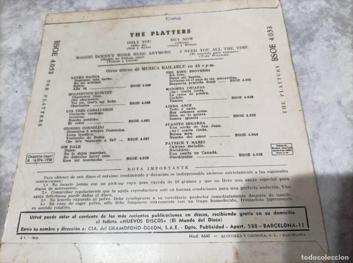 Discos de vinilo: Los Platters ep 1958 - Foto 2