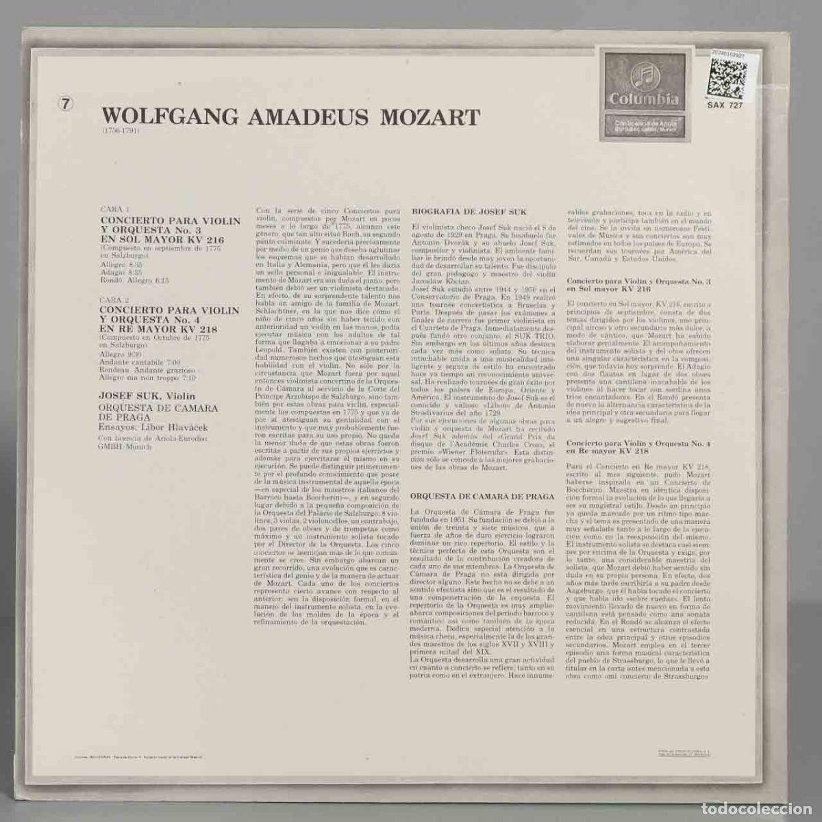 Discos de vinilo: LP. MOZART KV 216 218. SUK - Foto 2