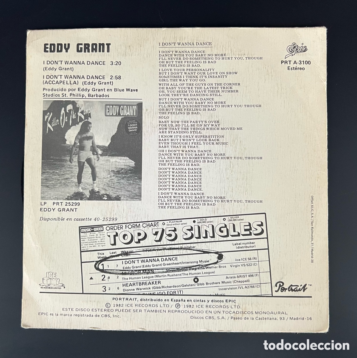 Discos de vinilo: EDDY GRANT-SINGLE I DON&acute;T WANNA DANCE - Foto 2