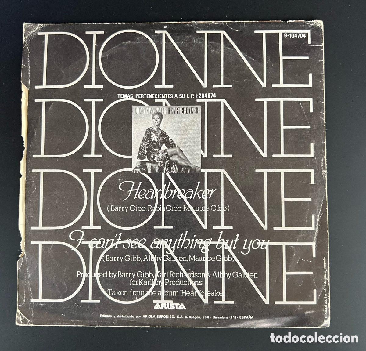 Discos de vinilo: DIONNE WARWICK HEARTBREAKER SINGLE SPAIN - Foto 2