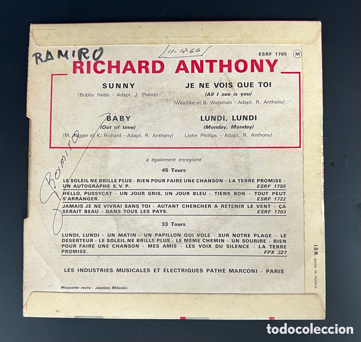 Discos de vinilo: RICHARD ANTHONY - Sunny + 3 - Foto 2