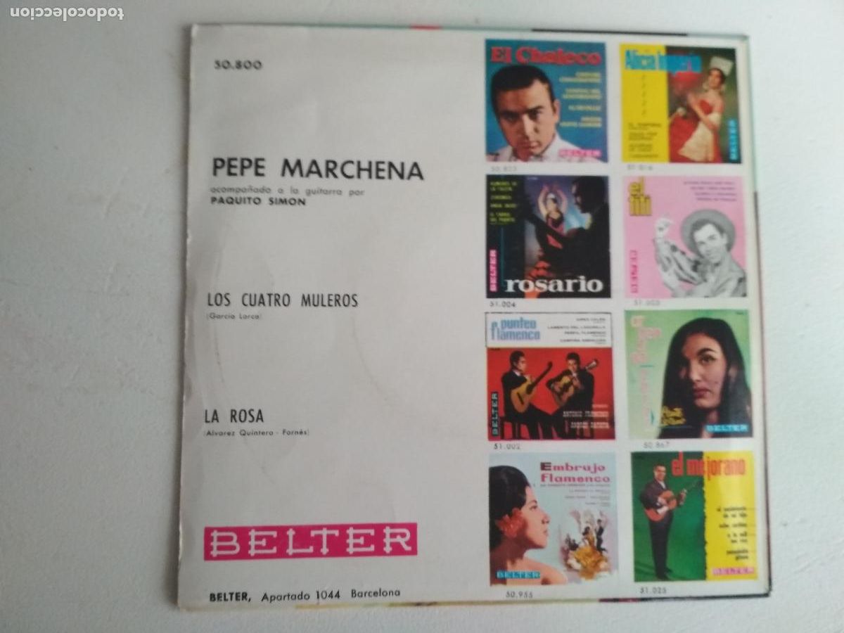 Discos de vinilo: Pepe Marchena &lrm;&ndash; Los Cuatro Muleros / La Rosa 1963 - Foto 4