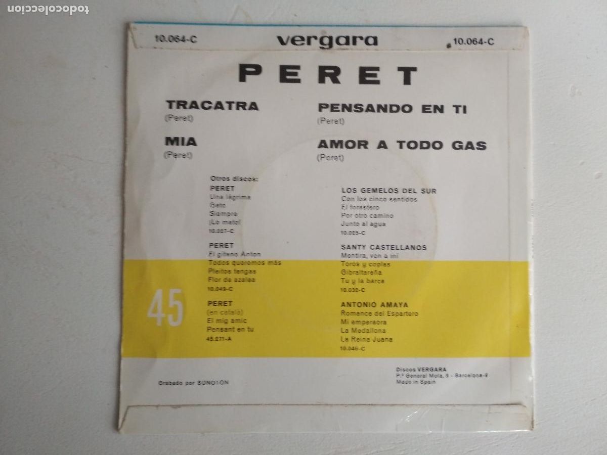 Discos de vinilo: peret, tracatra, pensando en ti, 1968 - Foto 3