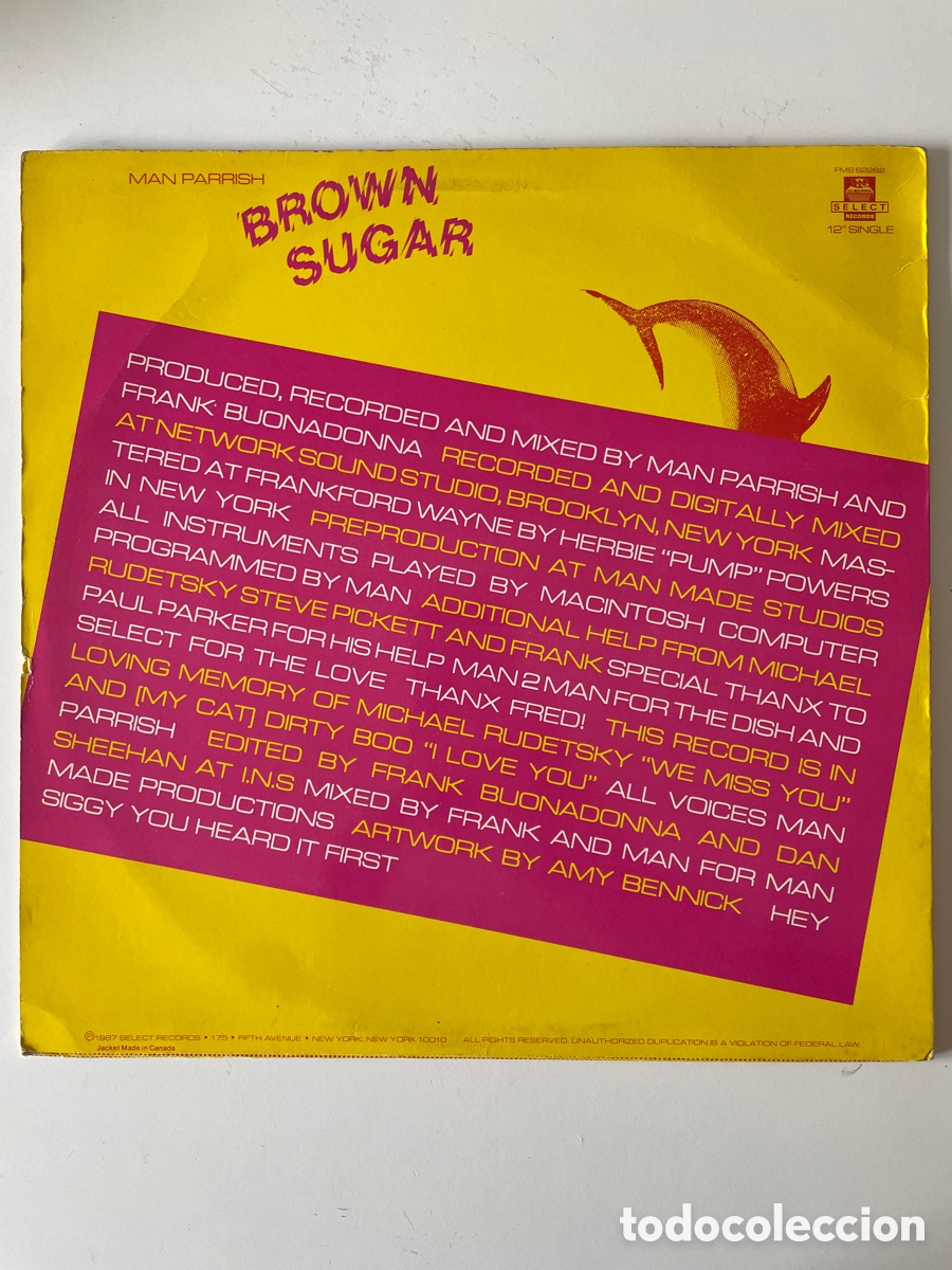 Discos de vinilo: Man Parrish Brown Sugar 12&rdquo; Single 1987 - Foto 2