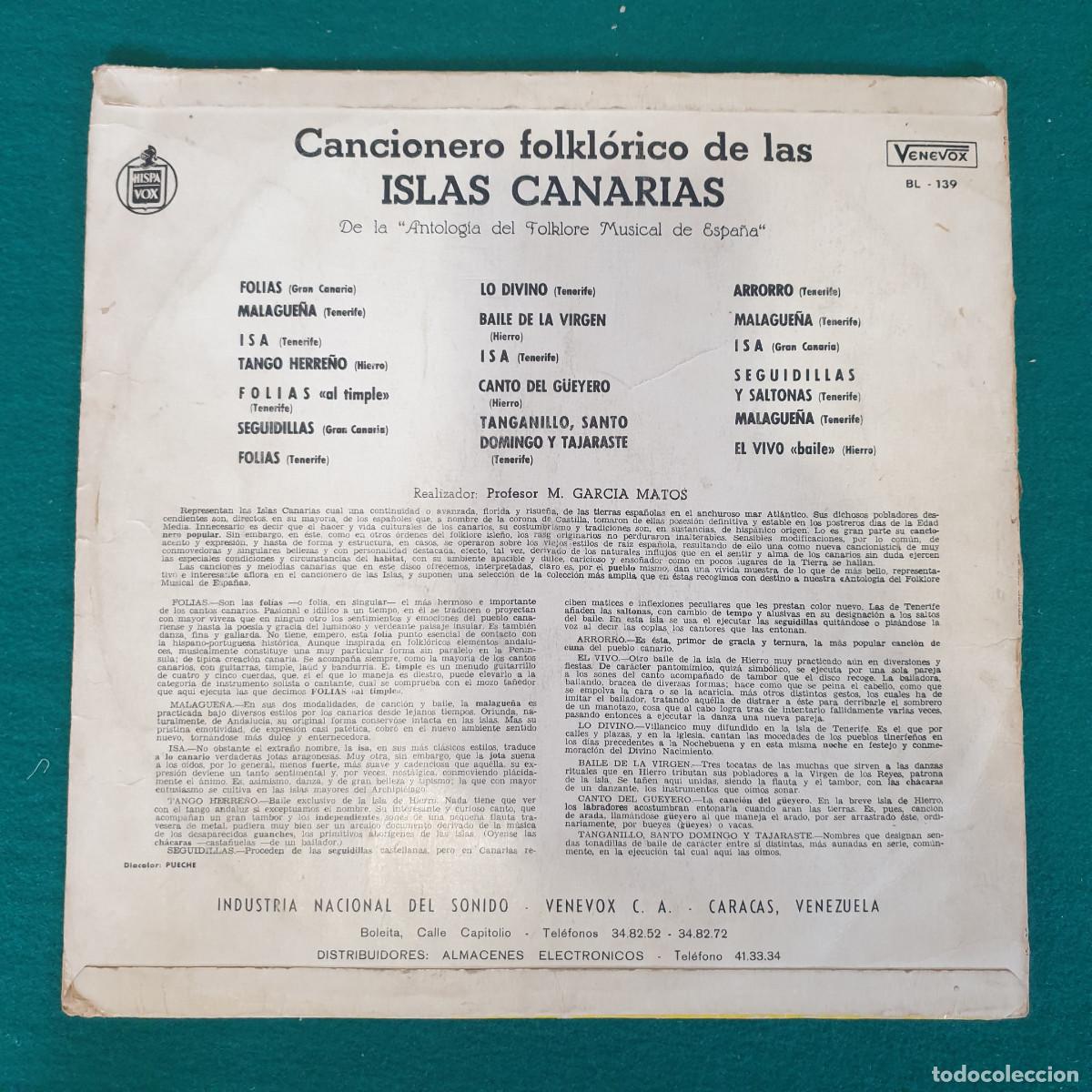 Discos de vinilo: CANCIONERO FOLKL&Oacute;RICO DE LAS ISLAS CANARIAS - Foto 2