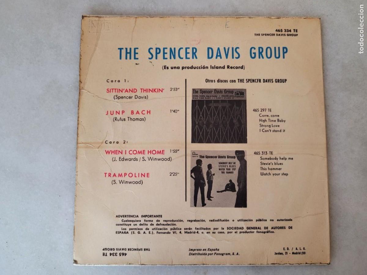 Discos de vinilo: THE SPENCER DAVIS GROUP - SITTIN&Aacute;ND THINKIN - ESP 1966 - Foto 2