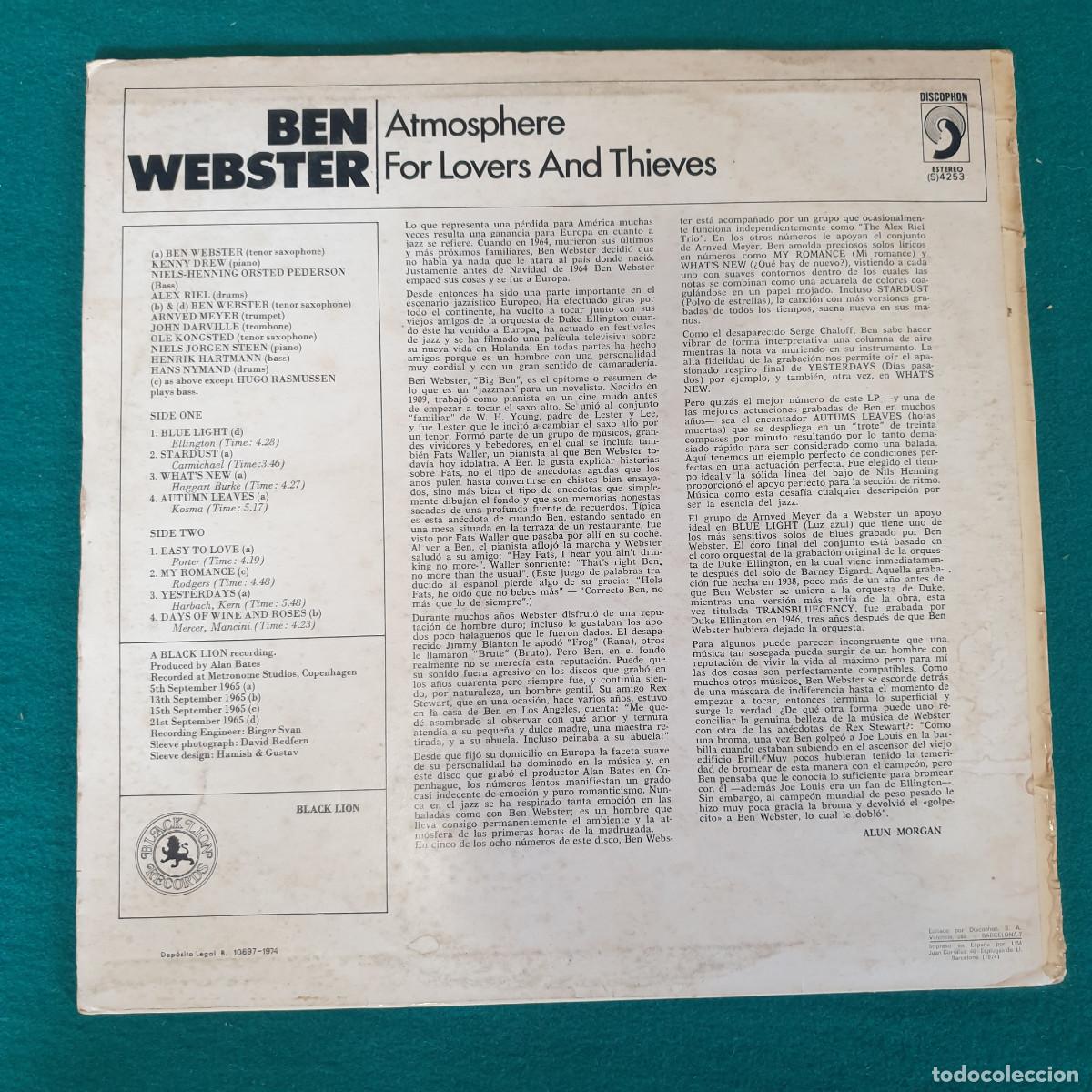 Discos de vinilo: Ben Webster &ndash; Atmosphere For Lovers And Thieves - Foto 2