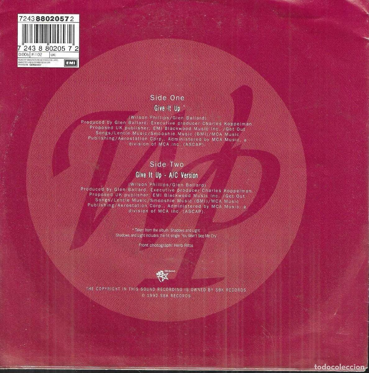 Discos de vinilo: WILSON PHILLIPS - GIVE IT UP - SBK RECORDS 1992 - Foto 4
