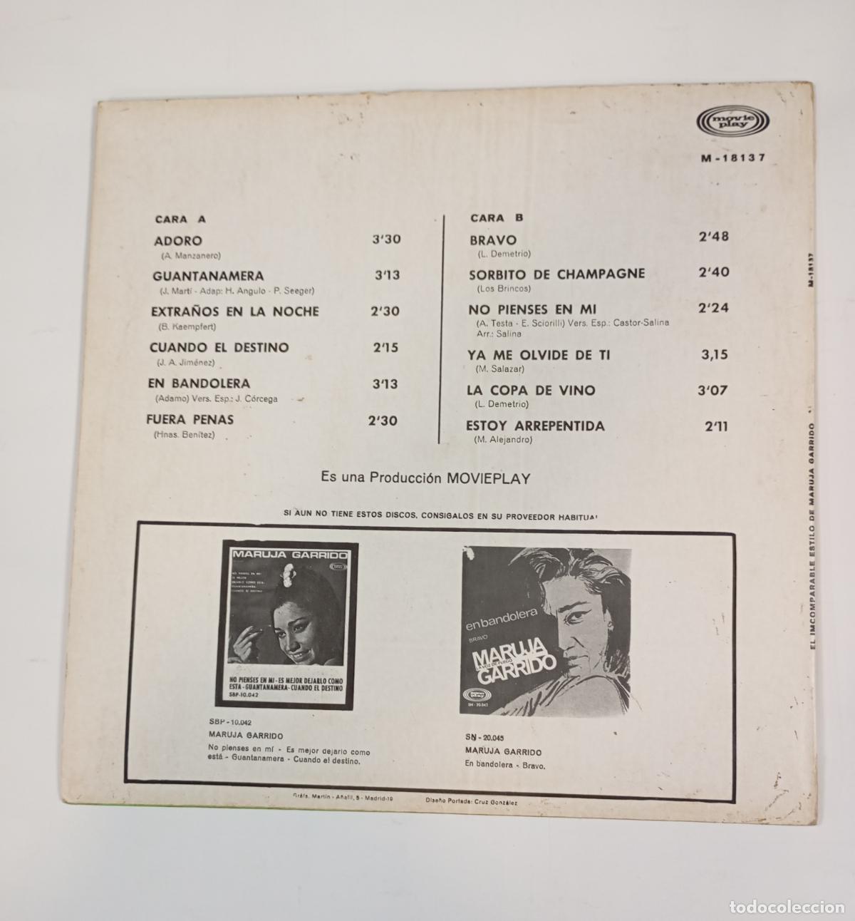 Discos de vinilo: EL INCOMPARABLE ESTILO DE MARUJA GARRIDO. LP. TDKLP6 - Foto 2