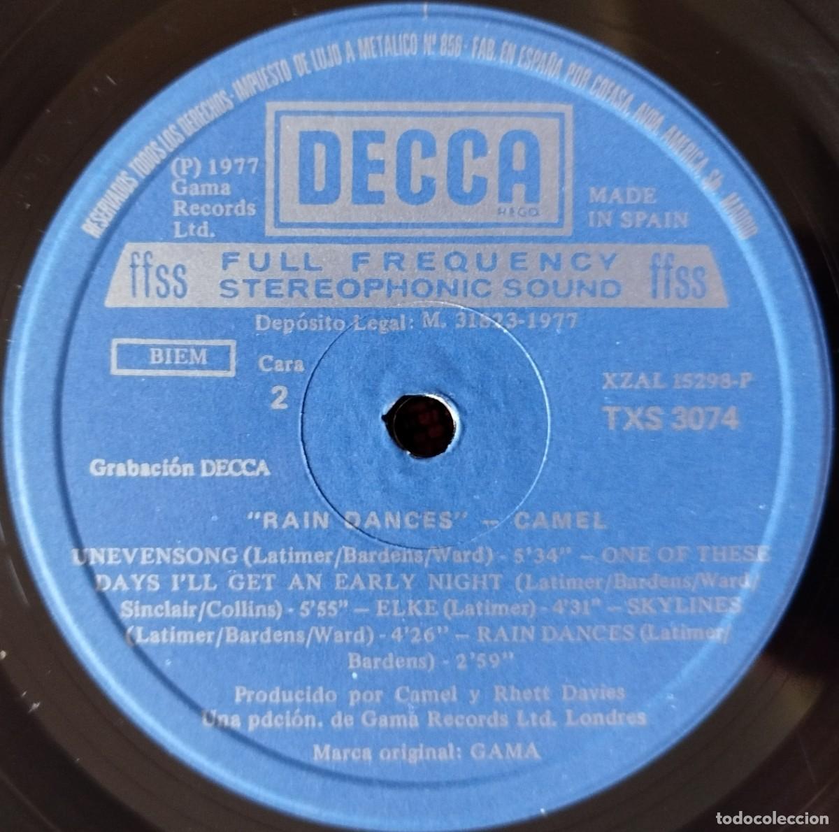 Discos de vinilo: CAMEL ** Rain Dances ** VINILO LP ORIGINAL 1977 - Foto 4