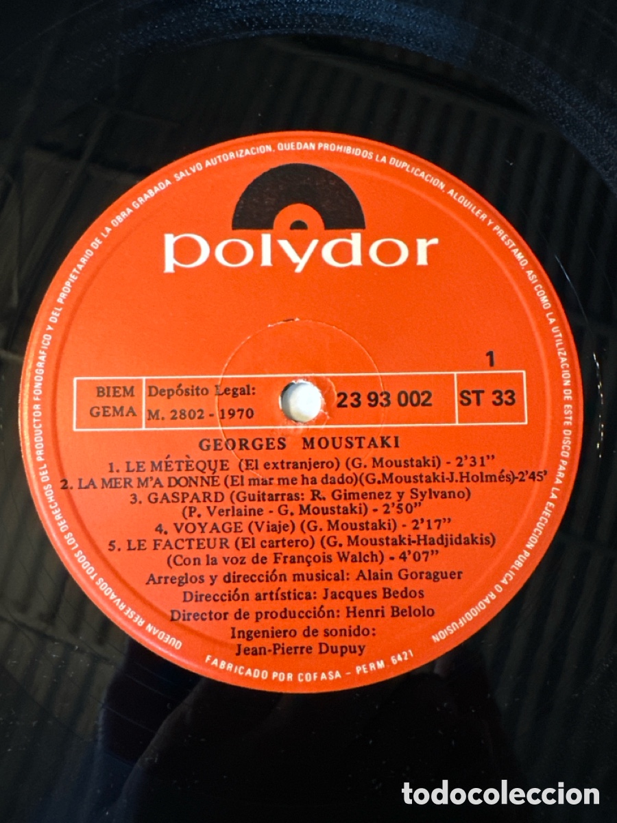 Discos de vinilo: GEORGES MOUSTAKI, POLYDOR, 1970 SPAIN - Foto 3