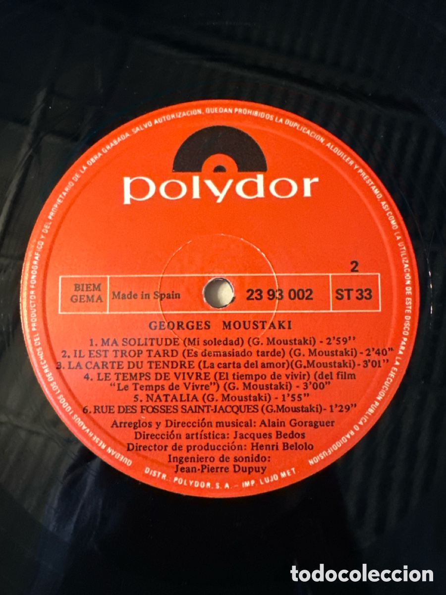 Discos de vinilo: GEORGES MOUSTAKI, POLYDOR, 1970 SPAIN - Foto 5