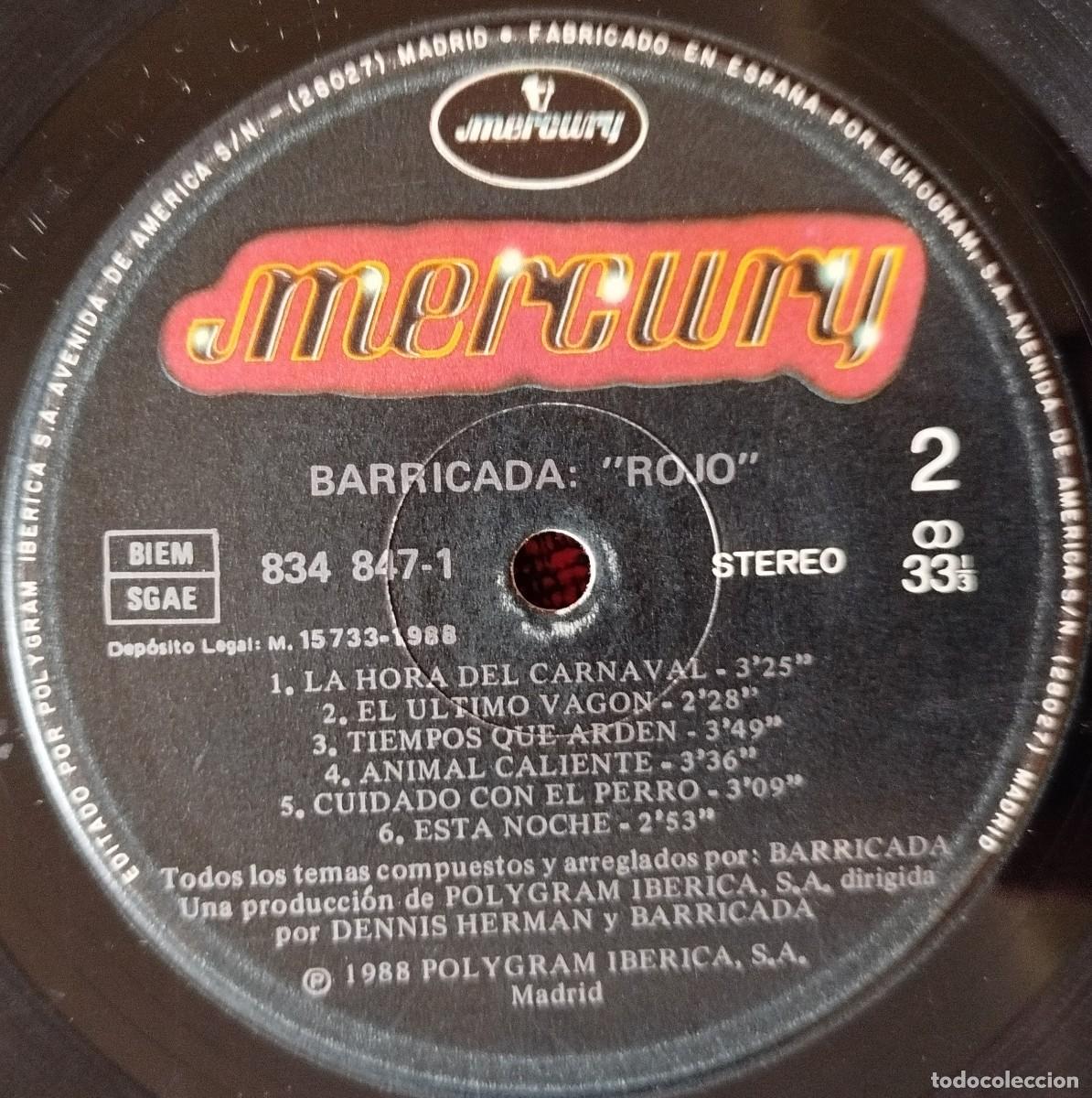 Discos de vinilo: BARRICADA ** Rojo ** VINILO LP 1988 - Foto 4