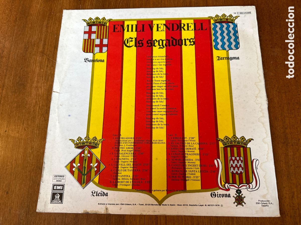 Discos de vinilo: EMILI VENDRELL. ELS SEGADORS. EMI ODEON. 1976 - Foto 2