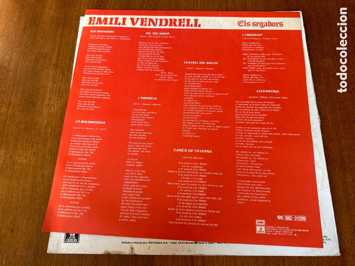 Discos de vinilo: EMILI VENDRELL. ELS SEGADORS. EMI ODEON. 1976 - Foto 3