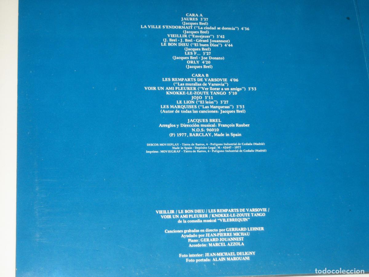 Discos de vinilo: DISCOFERTA - JACQUES BREL - CARPETA DOBLE - MUY NUEVO - Foto 2
