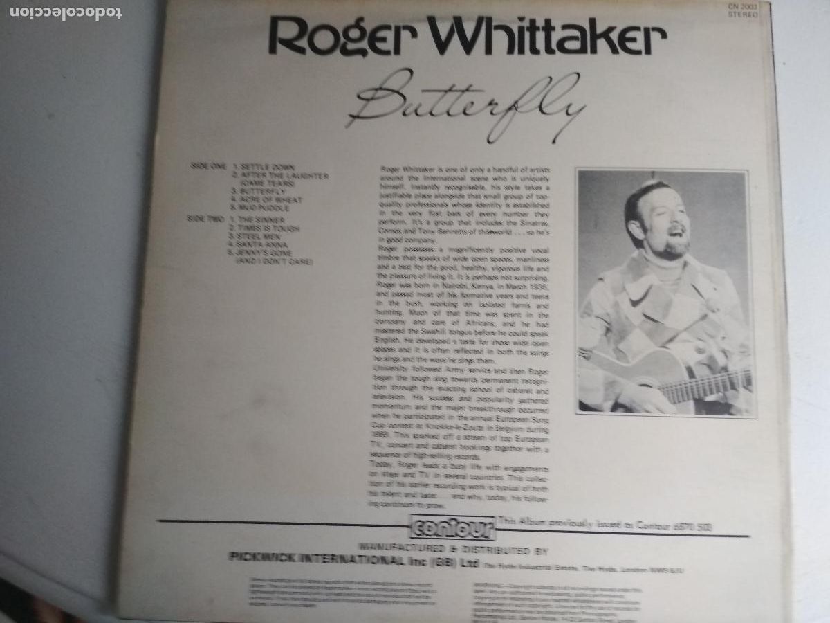 Discos de vinilo: Roger Whittaker - Butterfly ed inglesa - Foto 2