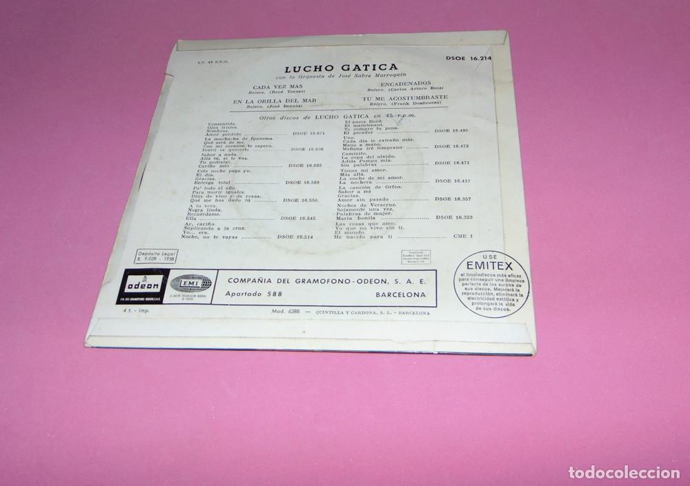 Discos de vinilo: Lucho Gatica &ndash; Cada Vez M&aacute;s + 3 - EP 1958 - Foto 2