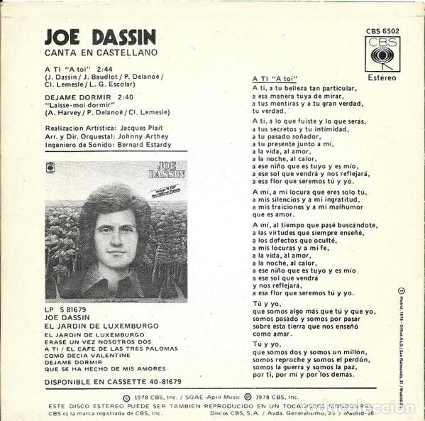 Discos de vinilo: Joe Dassin - A Ti (7&rdquo;, Single) - Foto 2