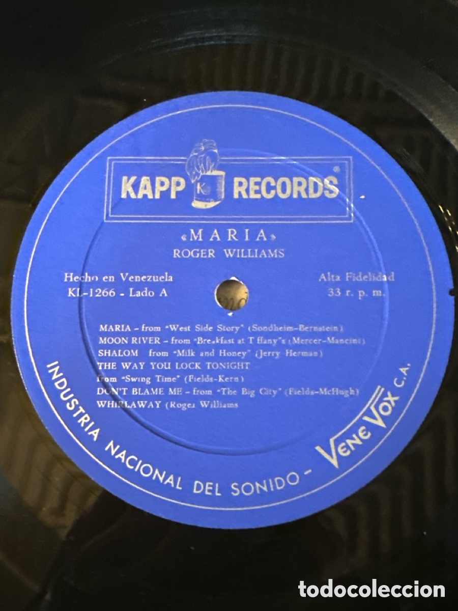 Discos de vinilo: ROGER WILLIAMS - MARIA &hellip; ORCHESTRA DIRECTED BY RALPH CARMICHAEL & FRANK HUNTER - Foto 3
